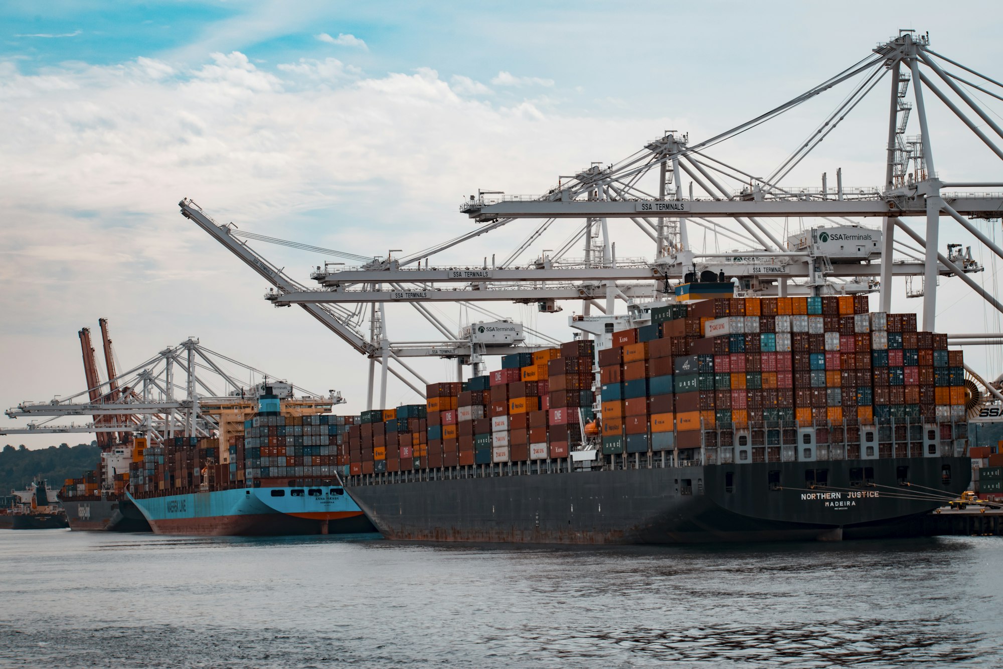 Stacked shipping containers in a terminal